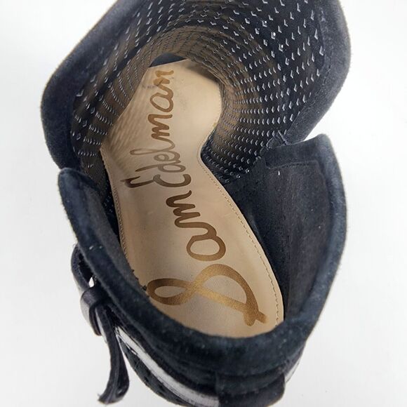 Sam Edelman Bootie Women 9M Easton Black Suede Perforated Stacked Heel Peep Toe - Picture 10 of 10